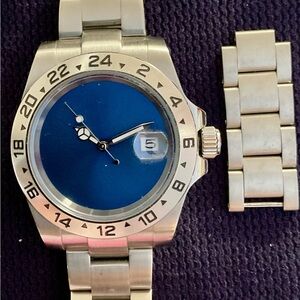 EUC Parnis Automatic Radiant Blue Sterile Dial Extra Links